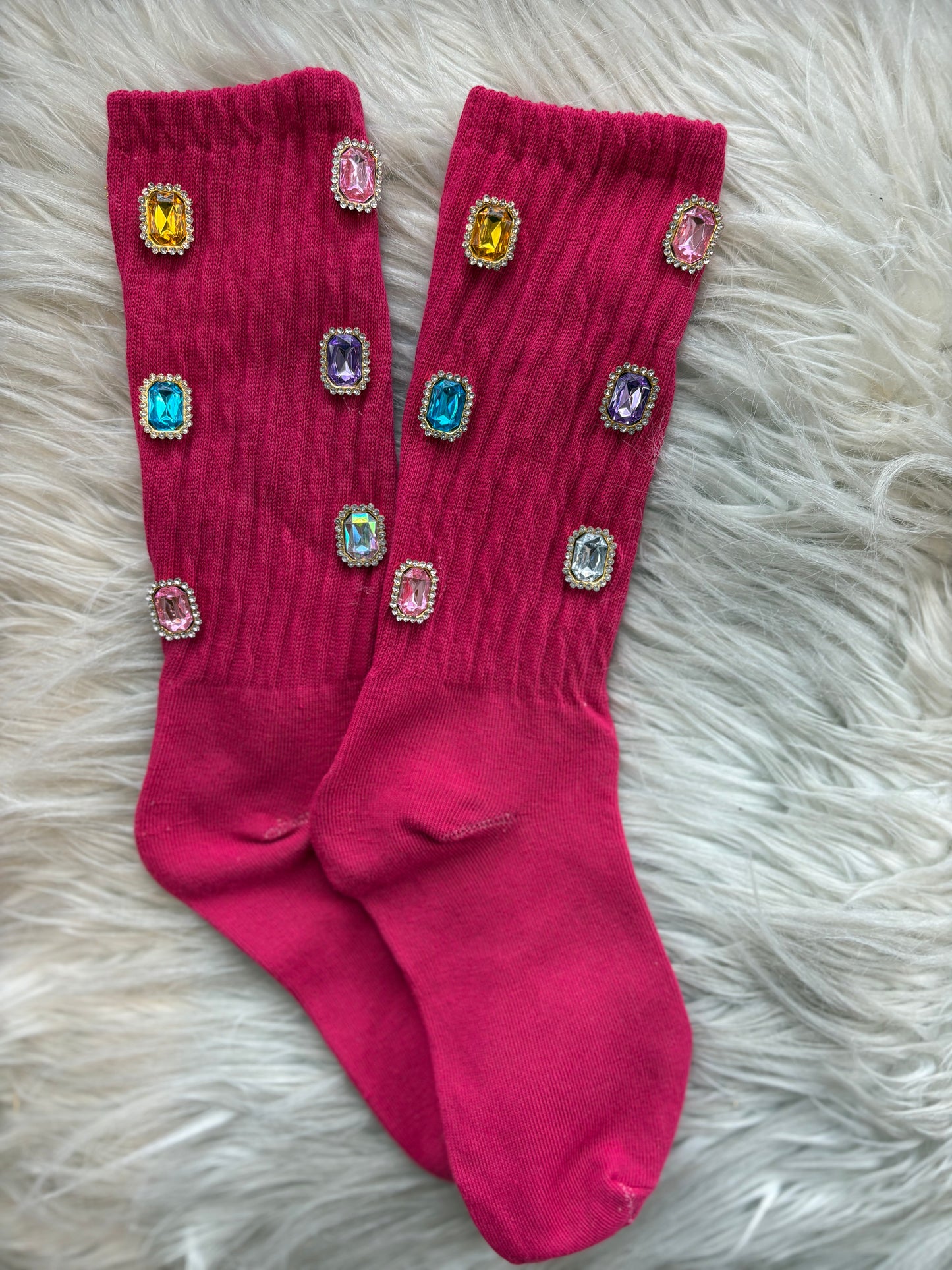 Hot Pink Jeweled Socks