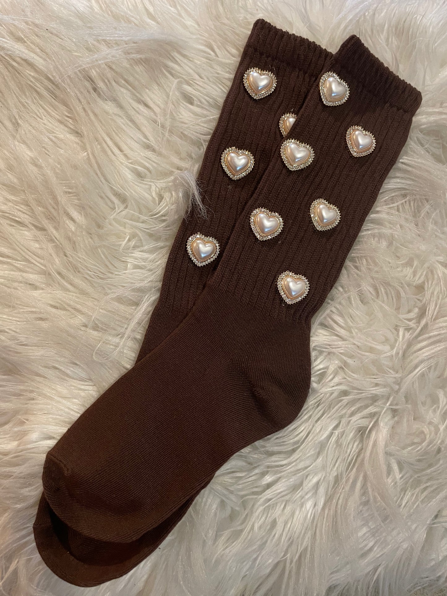 Brown Pearl Rhinestone Socks