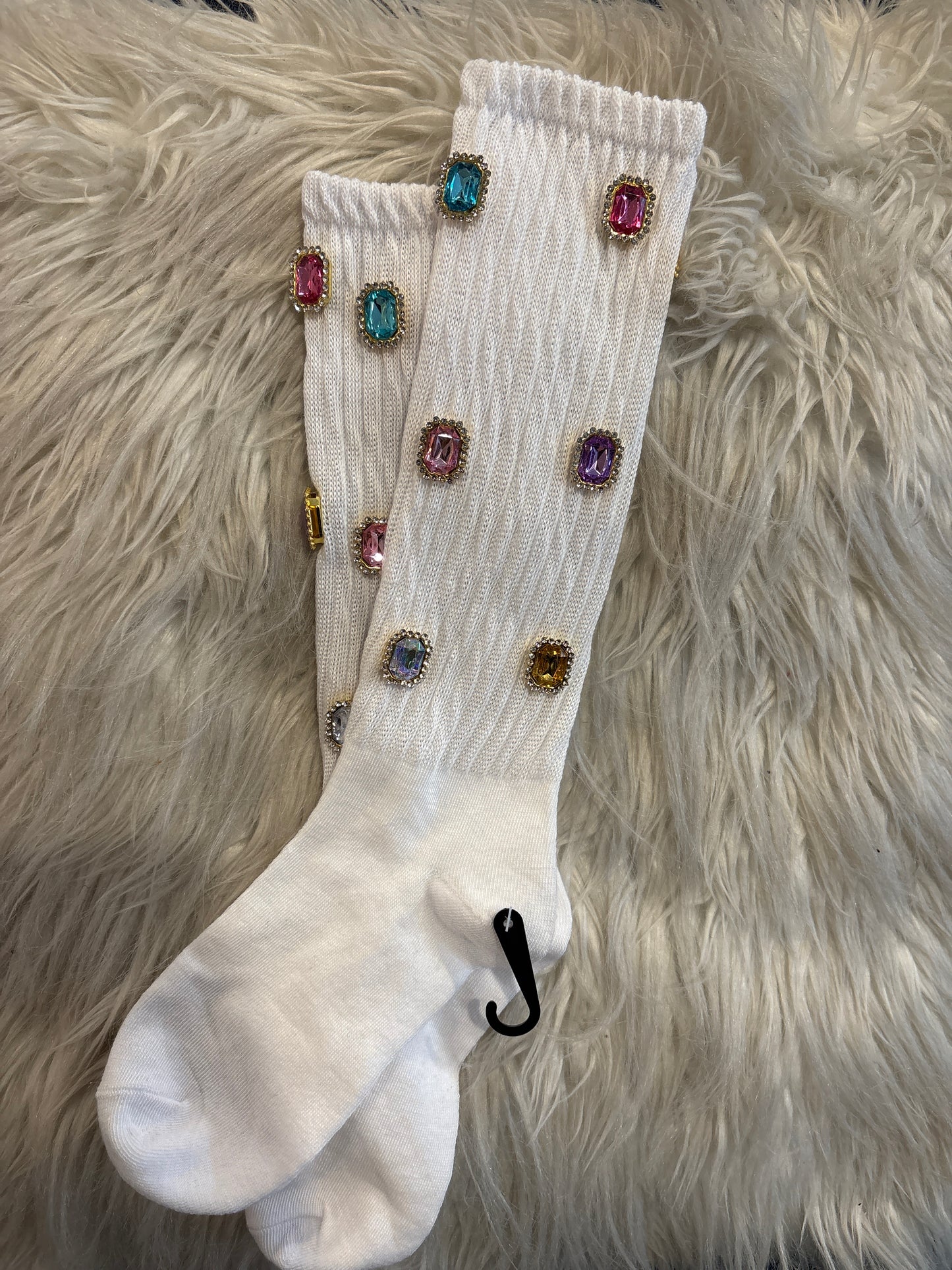 Multi White Rhinestone Socks