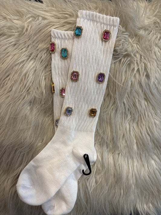 Multi White Rhinestone Socks