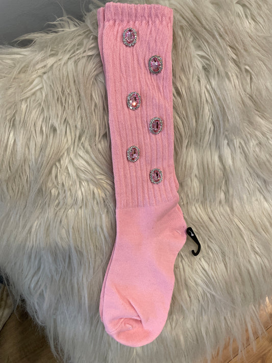 Light Pink Rhinestone Socks