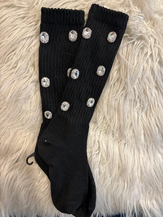 Black Clear Rhinestone Socks