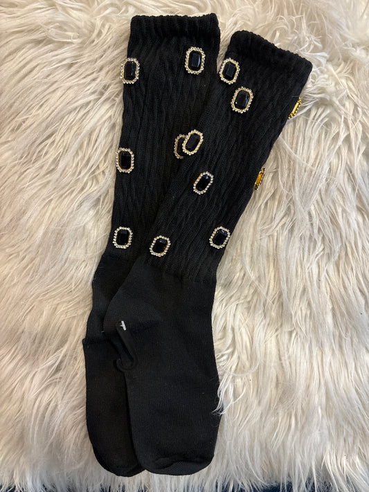 Black/ Clear Gold Rhinestone Socks