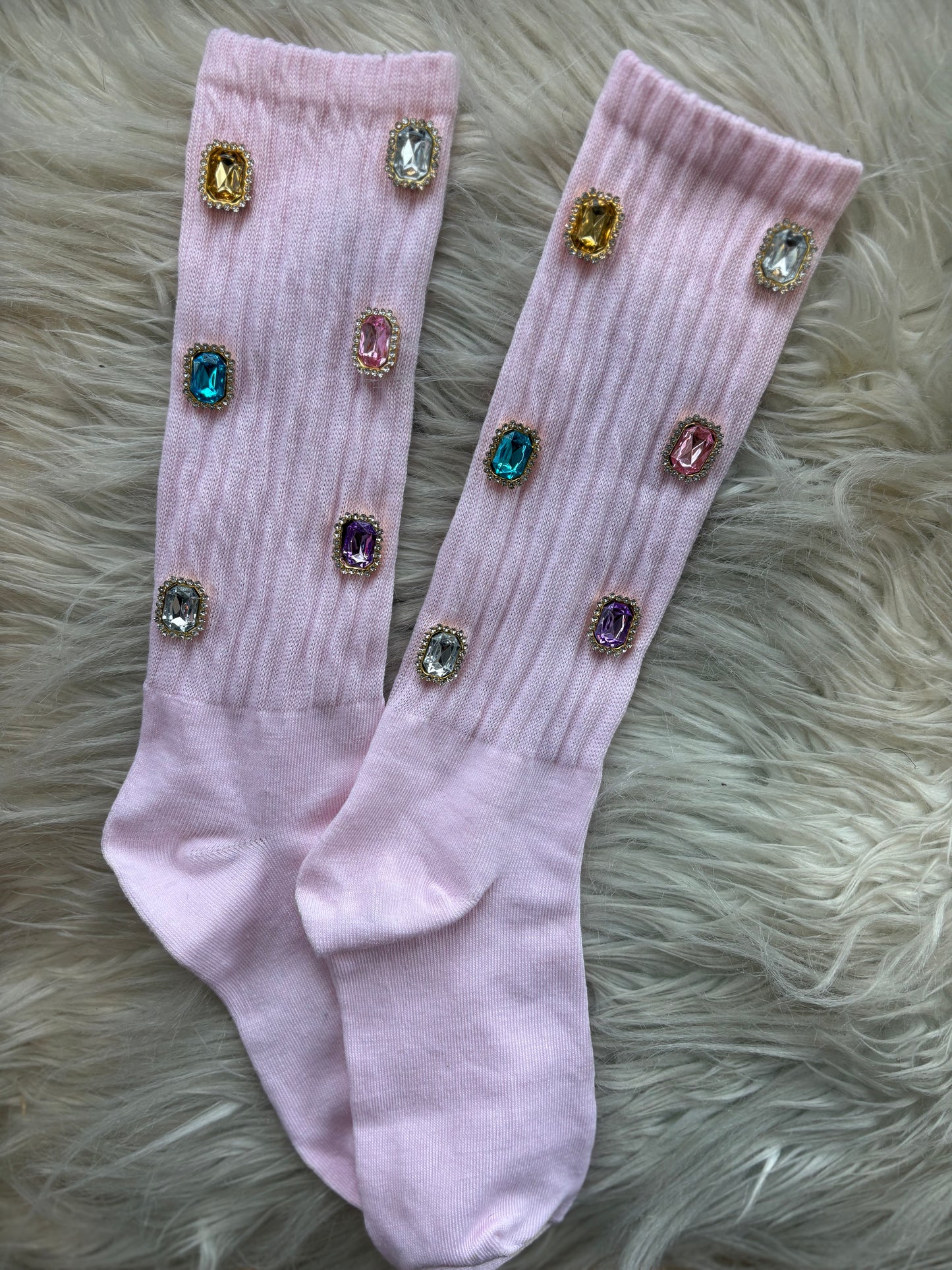 Light Pink Rhinestone Socks
