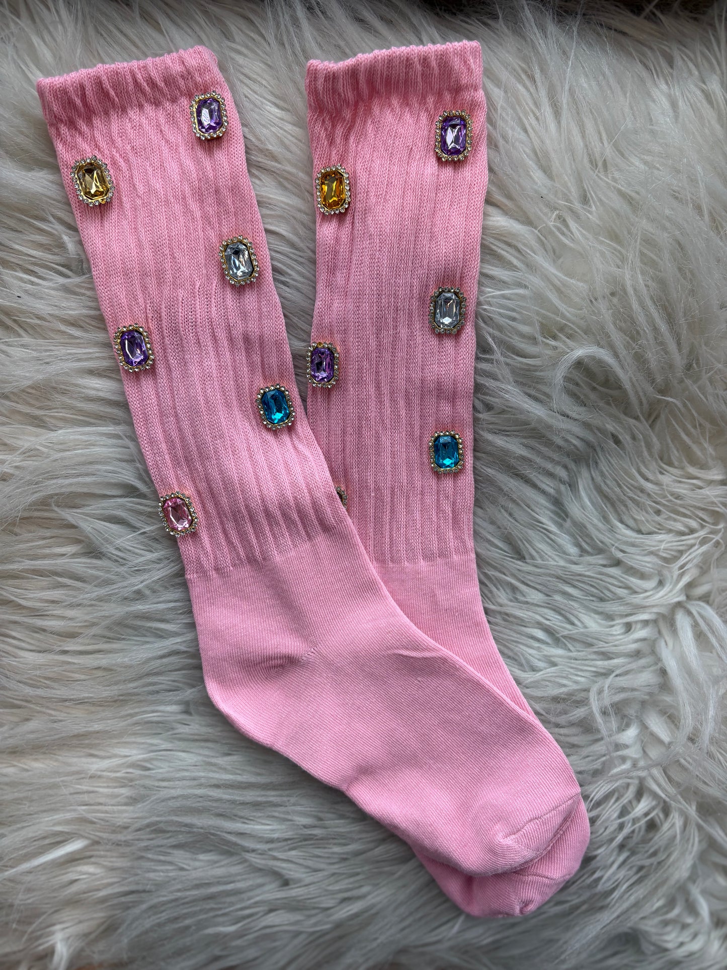 Medium Pink Rhinestone Socks
