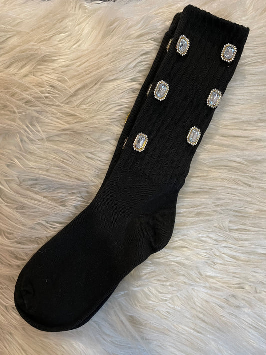 Black/ Clear Gold Rhinestone Socks