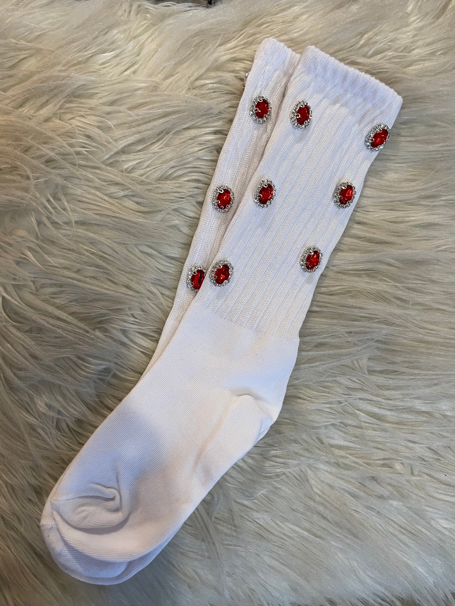 White/Red RhineStone Socks