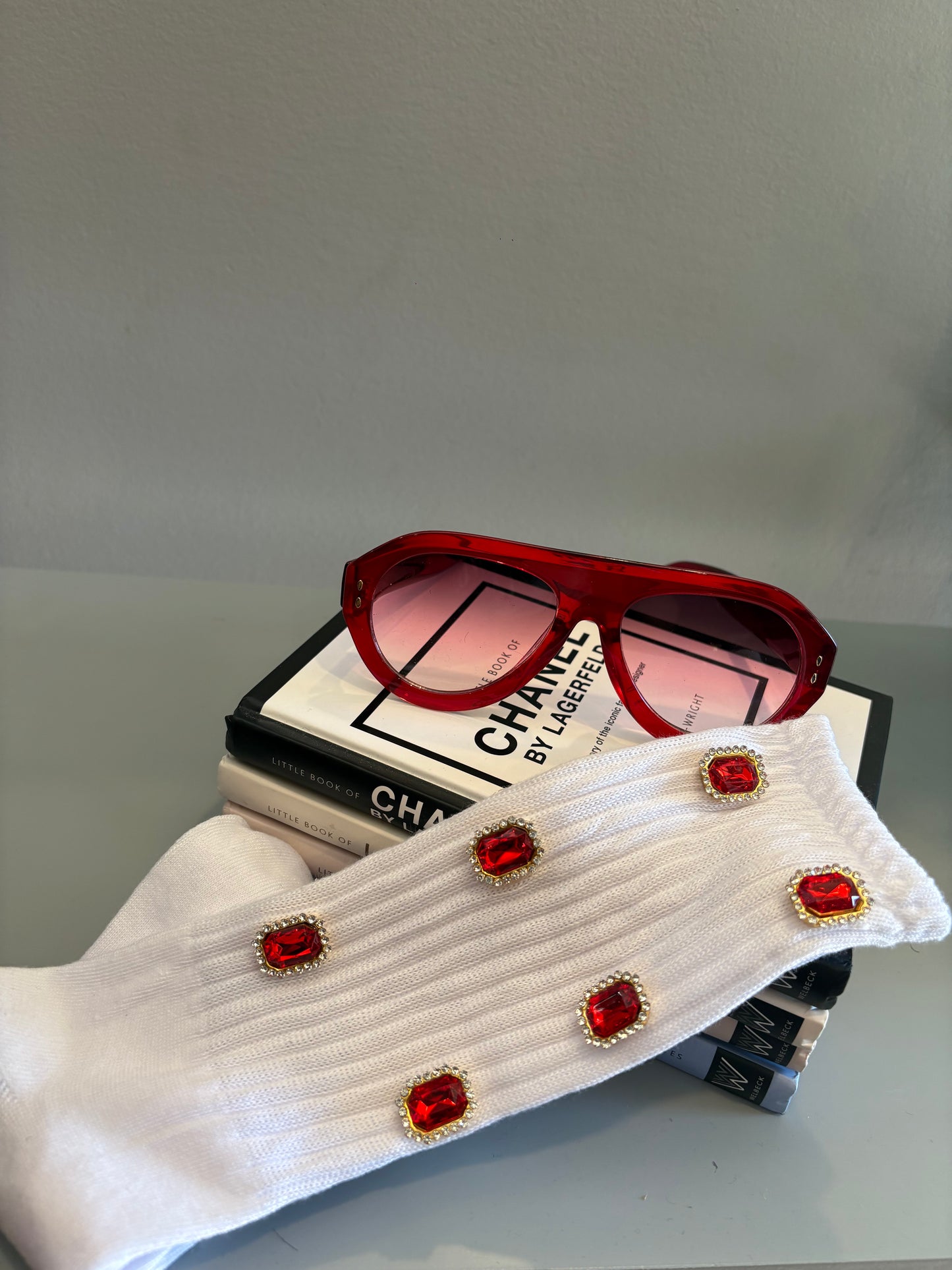 White/Red RhineStone Socks