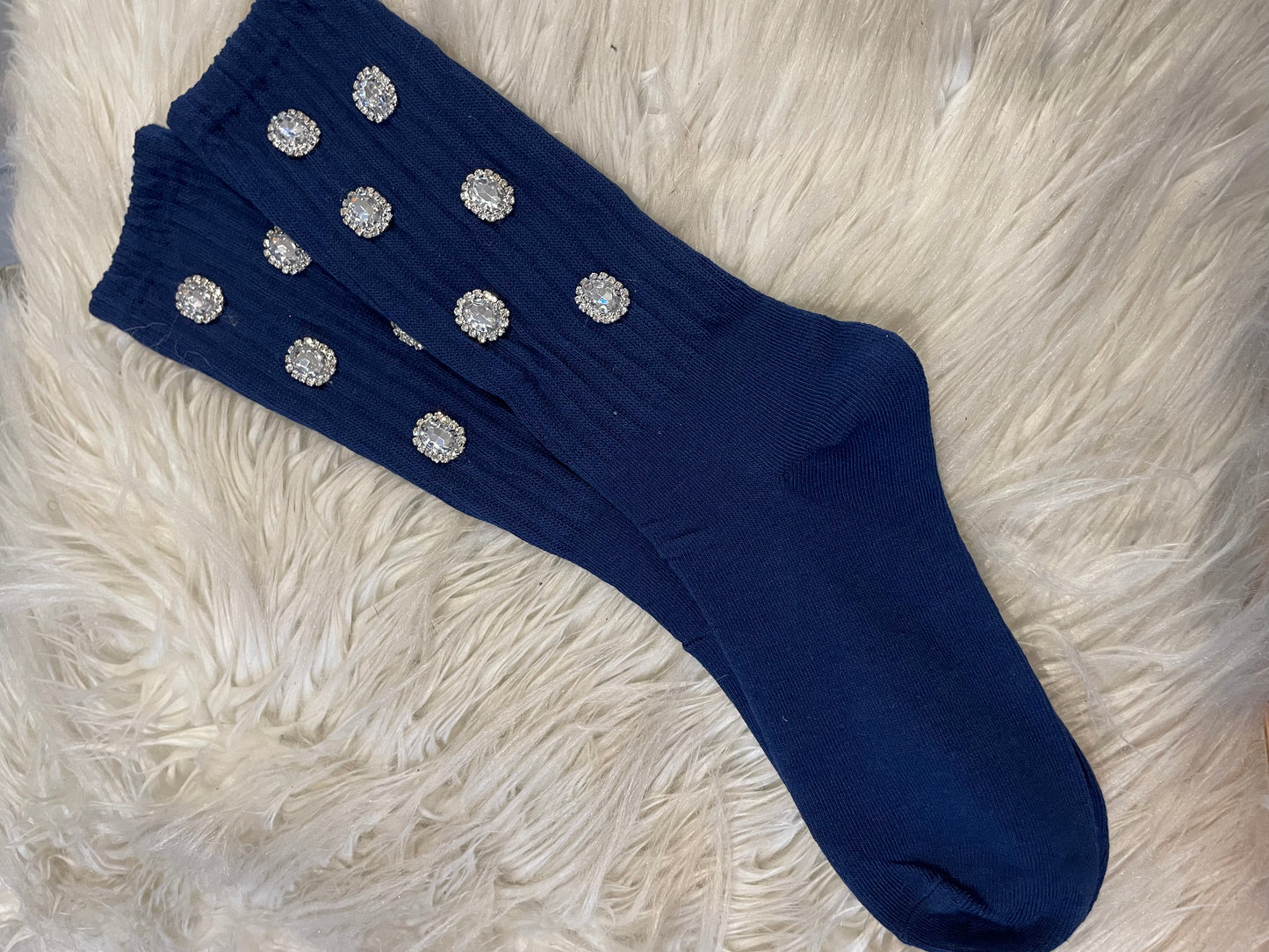 Navy Rhinestone Socks