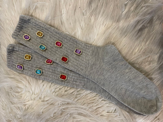 Multi Gray Rhinestone Socks