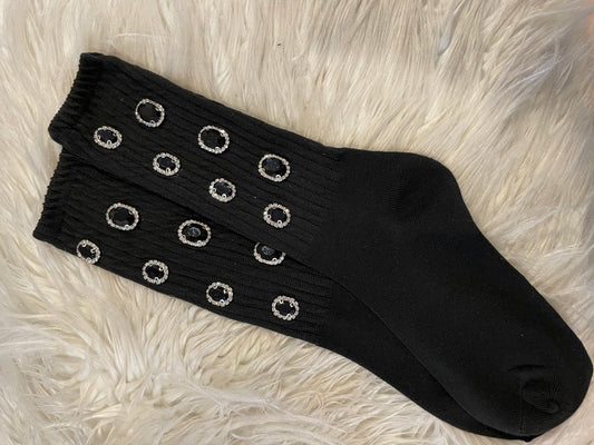 Black On Black Rhinestone Socks