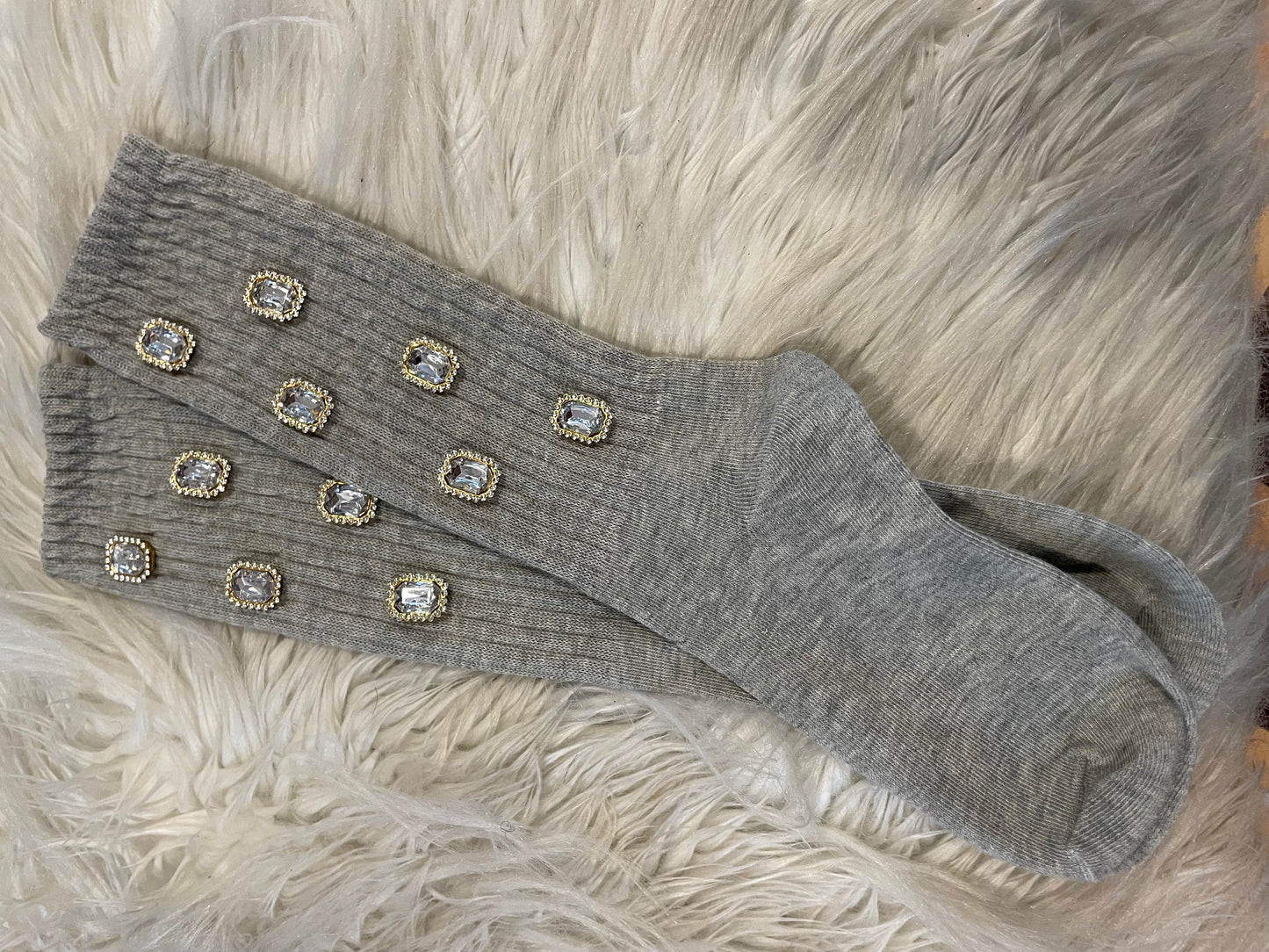 Clear Gray Rhinestone Socks