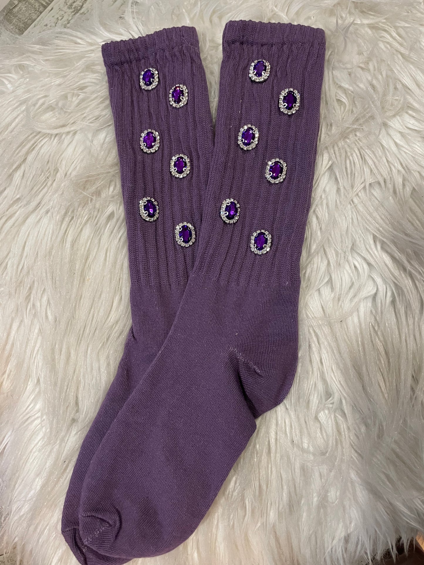 Dark Purple On Purple Rhinestone Socks