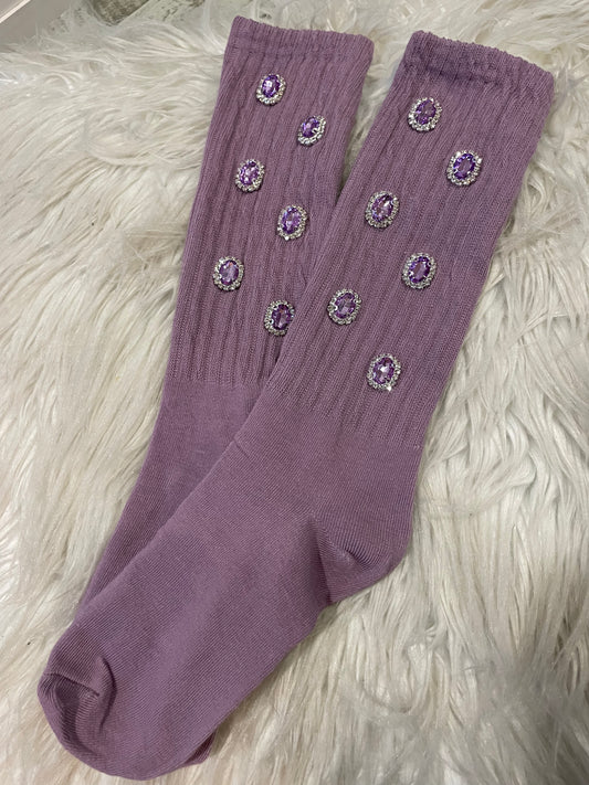 Light Purple On Purple Rhinestone Socks