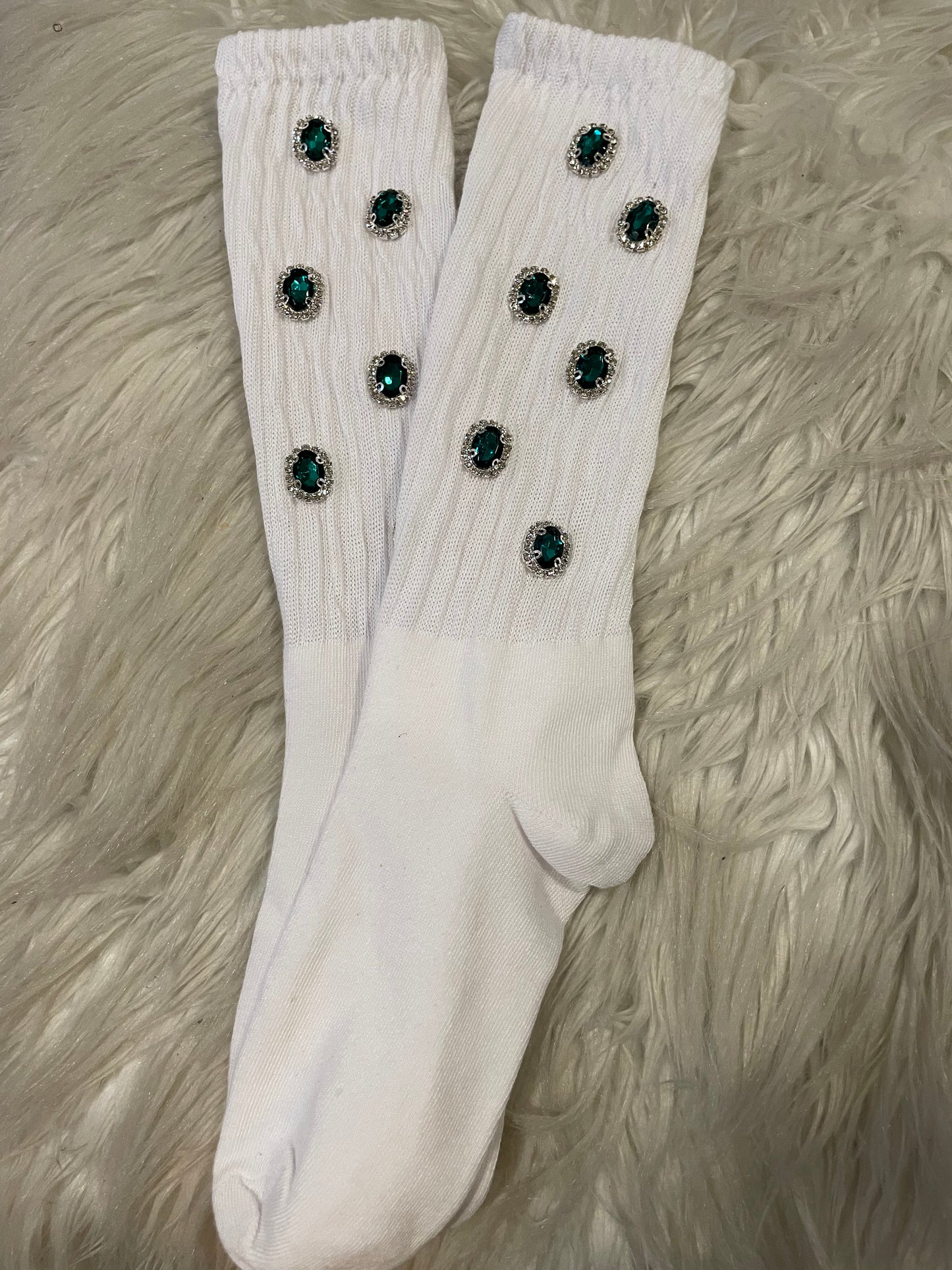 White With Eagles Green Rhinestone Socks