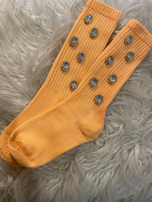 Peach Rhinestone Sockd