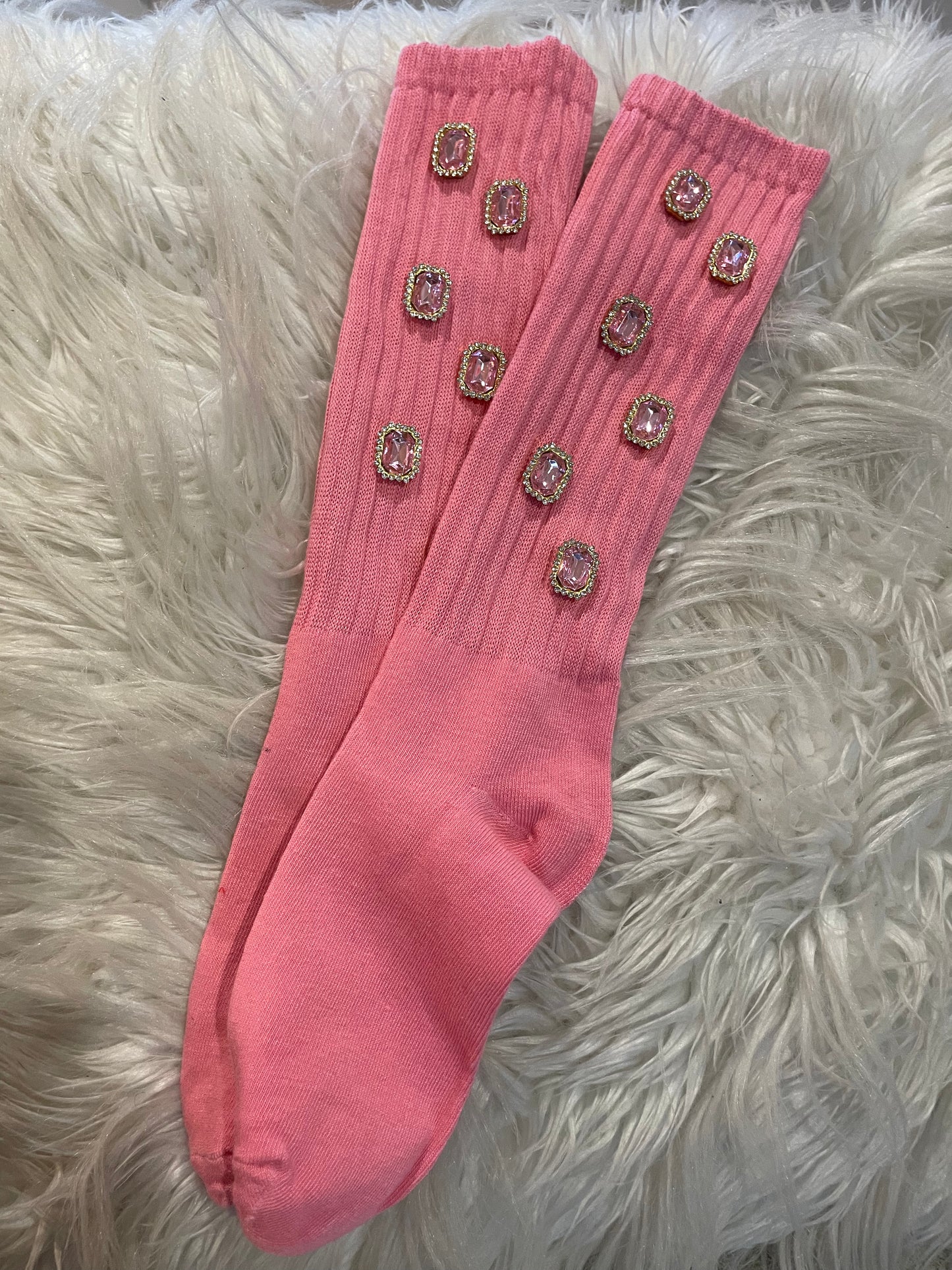 Medium Pink Rhinestone Socks